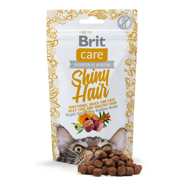 Recompense pisici Brit Care - Blană lucioasă - Somon și Măceșe - 50 g