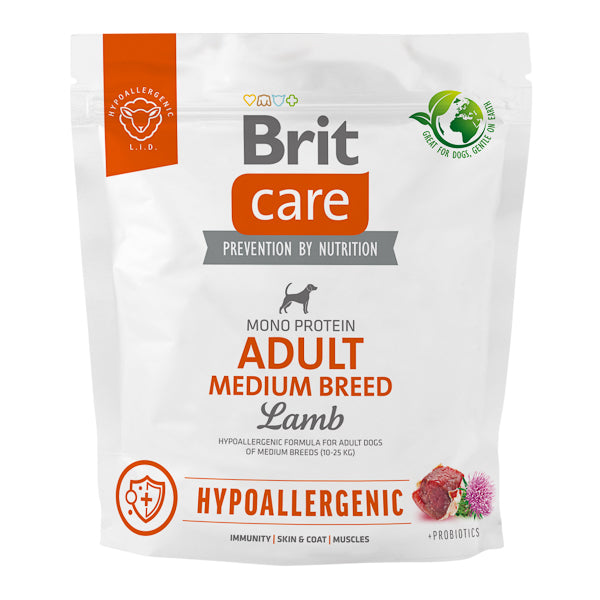 Hrană uscată câini Brit Care - Adult - Talie medie - Hypoallergenic - Miel - 1 kg