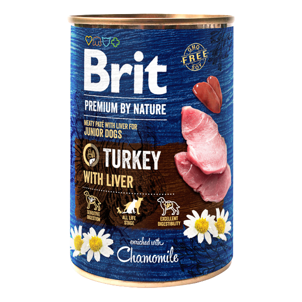 Hrană umedă câini Brit Premium - Junior - Curcan și Ficat - 400 g
