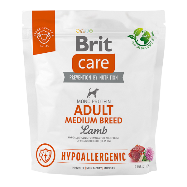 Hrană uscată câini Brit Care - Adult - Talie medie - Hypoallergenic - Miel - 1 kg