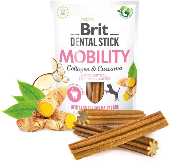 Recompense câini Brit Care - Adult - Mobility Dental Stick - Colagen și Curcuma - 7 buc.