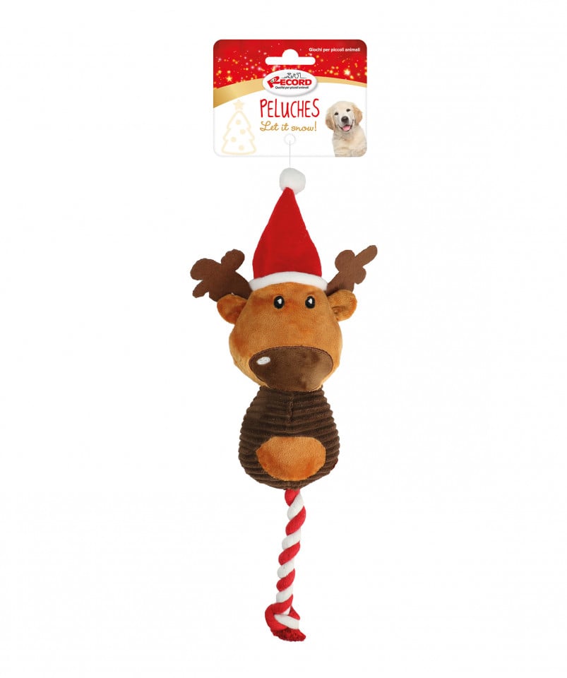 Jucărie pluș câini, cu sfoară - Ren Crăciun