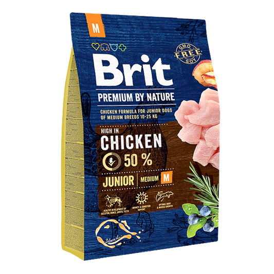 Hrană uscată câini Brit Premium - Junior - Talie medie - Pui - 3 kg