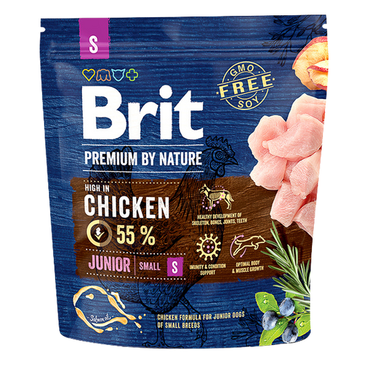 Hrană uscată câini Brit Premium - Junior - Talie mică - Pui - 1 kg