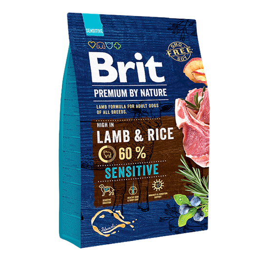 Hrană uscată câini Brit Premium - Sensitive - Miel - 3 kg