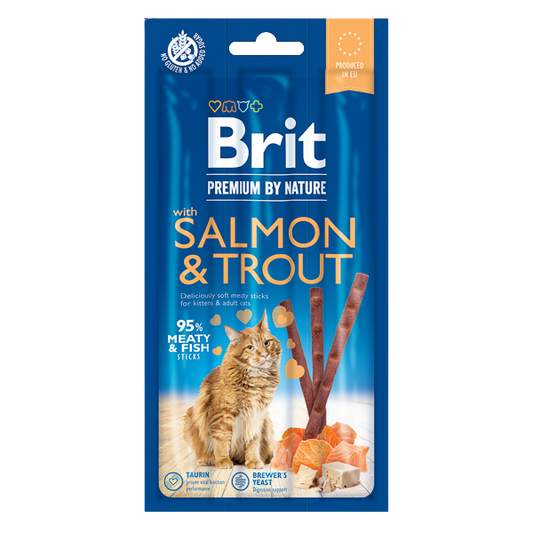 Recompense pisici Brit Premium - Sticks - Somon și Păstrăv - 3 buc.