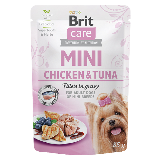 Hrană umedă câini Brit Care - Talie mică - Pui și Ton - 85 g