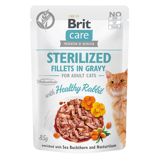 Hrană umedă pisică Brit Care - Pisică sterilizată - Iepure și Cătină - 85 g