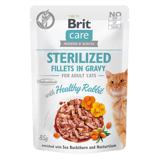 Hrană umedă pisică Brit Care - Pisică sterilizată - Iepure și Cătină - 85 g