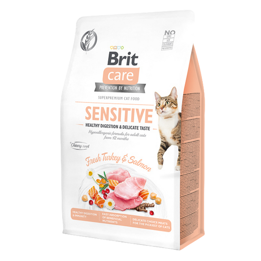 Hrană uscată pisici Brit Care - Adult - Sensitive - Curcan și Somon - 2 kg
