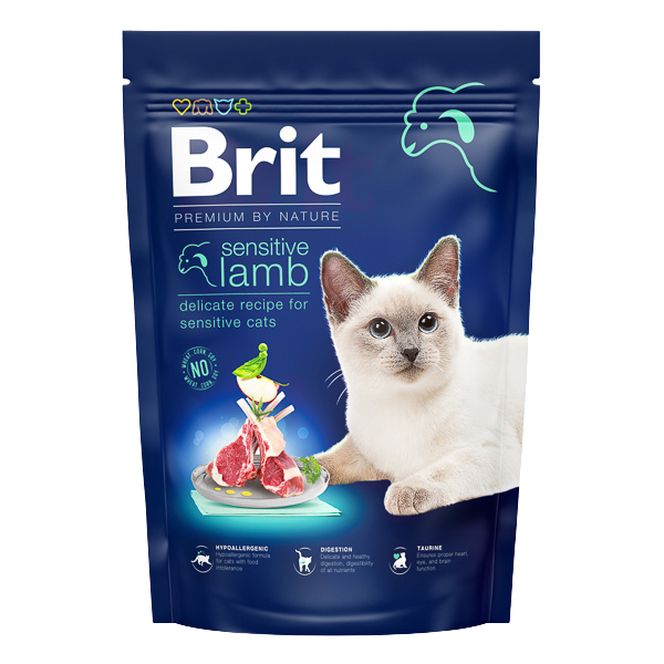 Hrană uscată pisici Brit Premium - Sensitive - Miel - 300 g.