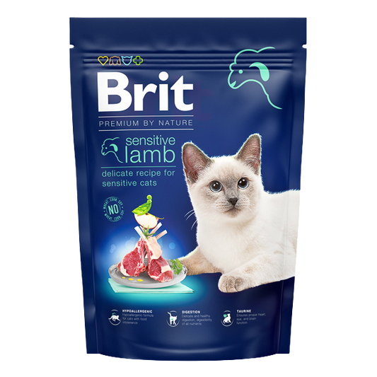 Hrană uscată pisici Brit Premium - Sensitive - Miel - 300 g.