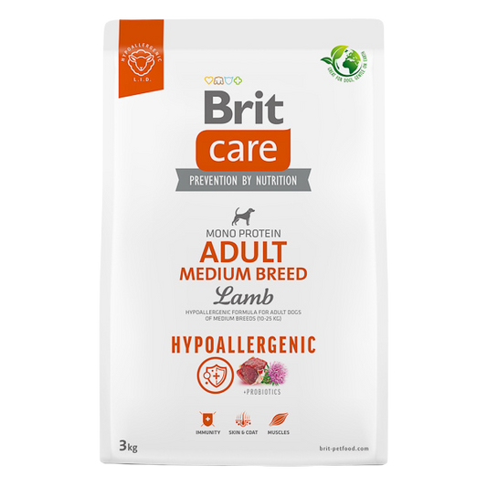 Hrană uscată câini Brit Care - Adult - Talie medie - Hypoallergenic - Miel - 3 kg