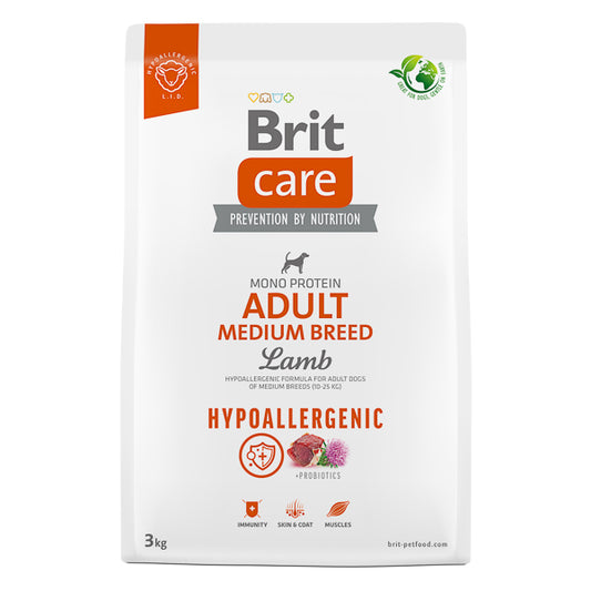 Hrană uscată câini Brit Care - Adult - Talie medie - Hypoallergenic - Miel - 3 kg