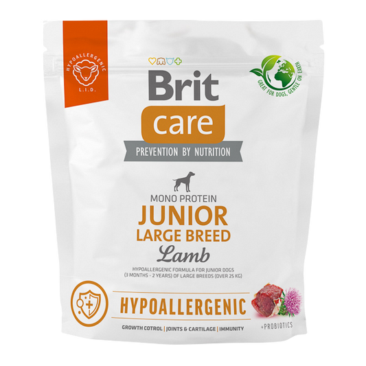 Hrană uscată câini Brit Care - Junior - Talie mare - Hypoallergenic - Miel - 1 kg