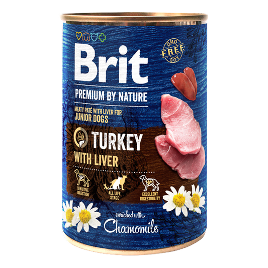 Hrană umedă câini Brit Premium - Junior - Curcan și Ficat - 400 g