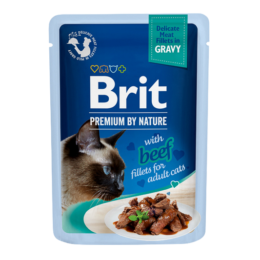 Hrană umedă pisică Brit Premium - Felii de carne - Adult - Vită - 85 g