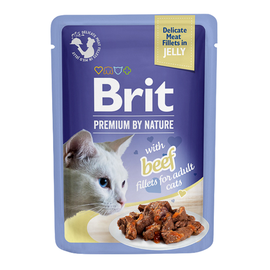 Hrană umedă pisică Brit Premium - Felii de carne - Adult - Vită - 85 g