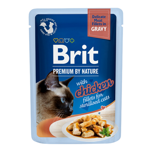 Hrană umedă pisică Brit Premium - Felii de carne - Sterilised - Pui - 85 g