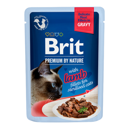 Hrană umedă pisică Brit Premium - Felii de carne - Sterilised - Miel - 85 g