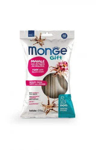 Recompense câini Monge - Junior - Dental - Porc și Gheara Diavolului - 210 g