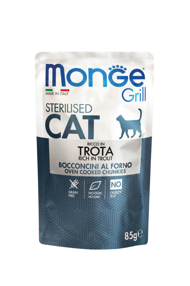 Hrană umedă pisică Super-premium Monge - Pisică sterilizată - Păstrăv - 85 g